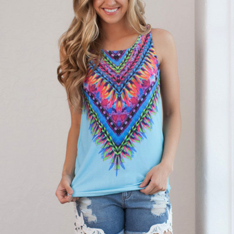 Online discount shop Australia - Fashion Digital Print Tank Tops For Women European Style Polyester Material T-Shirt X1