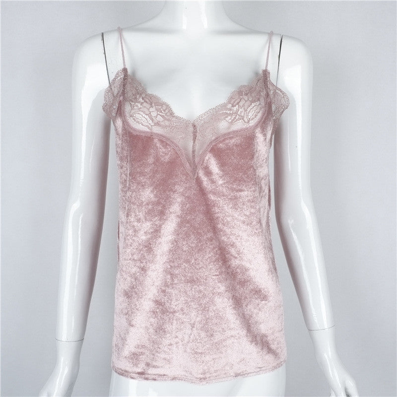 Online discount shop Australia - Lace Velour Silk Bralette Top Sexy V Neck Camisole Tank Top Fitness Vest Women Short Bustier Crop Top Shirt