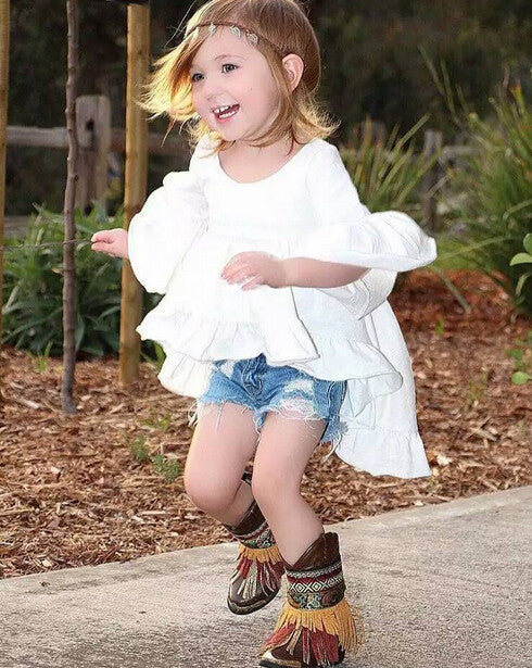 Online discount shop Australia - Children girls Vintage ruffles dresses baby girl clothes