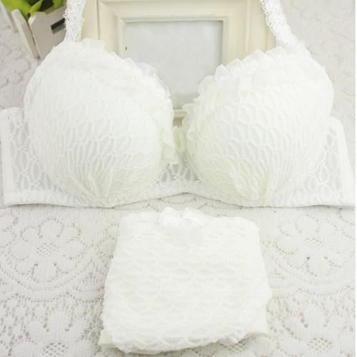 Women Bra Set Adjustable Strap Ruffle Push-Up 3/4 Cup Lace Underwear Bra Set 32-36 B