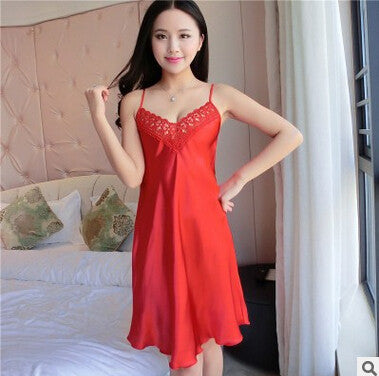 women's nightgown sleepwear sexy lace slips ladies silk slip dress