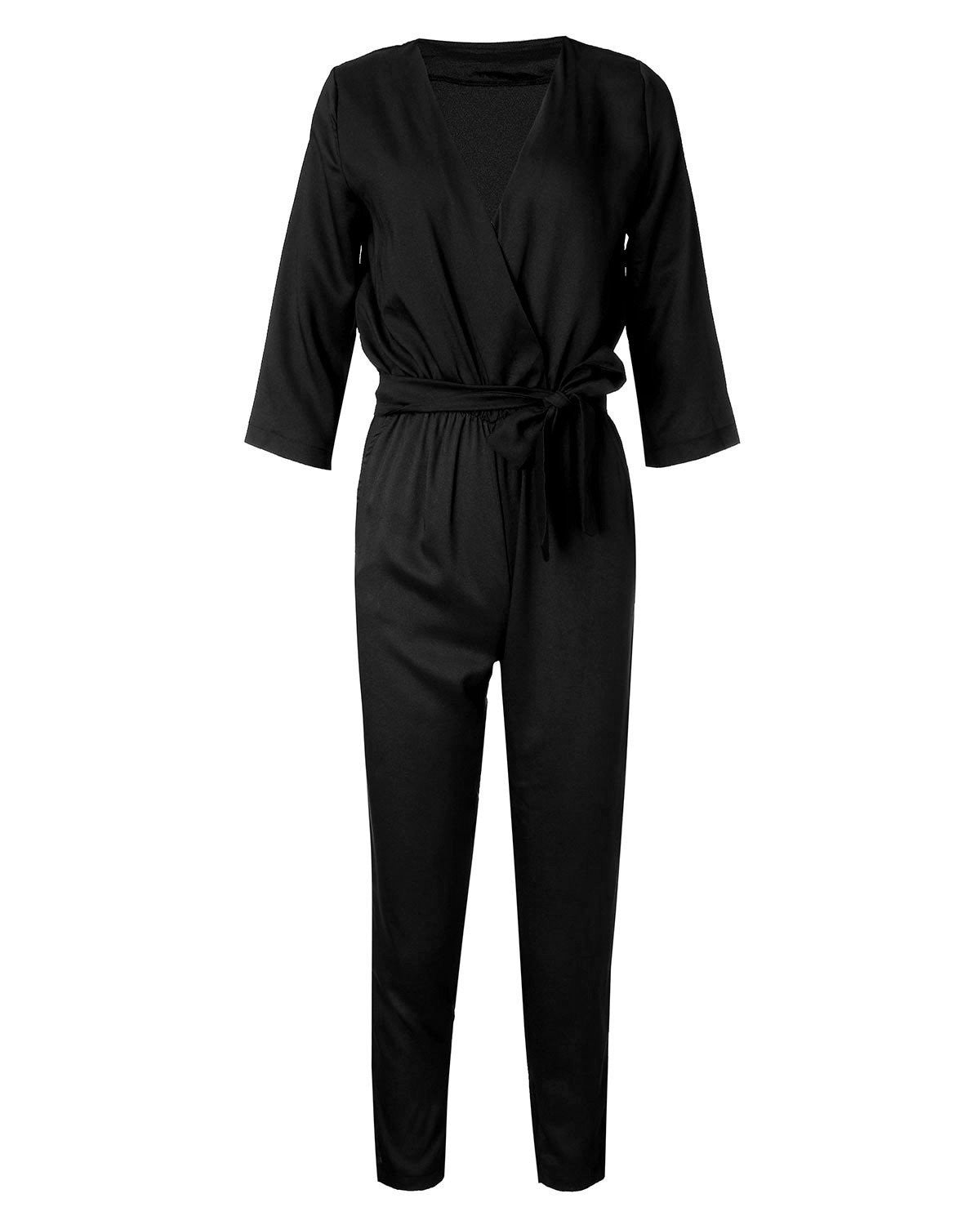 Womens Jumpsuits Bodysuit Style Half Sleeve V Neck Casual Elegant Ladies Long Romper Overalls