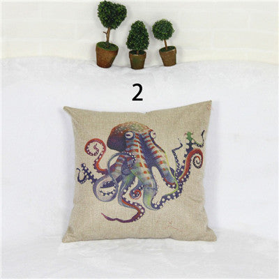 Online discount shop Australia - Marine Style Cushion Cover Mermaid Pattern Octopus Jellyfish 18x18 inches Cotton Linen Pillowcase Waist Throw Pillow Cover