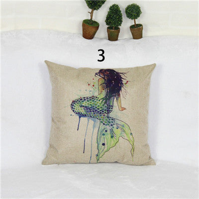 Online discount shop Australia - Marine Style Cushion Cover Mermaid Pattern Octopus Jellyfish 18x18 inches Cotton Linen Pillowcase Waist Throw Pillow Cover