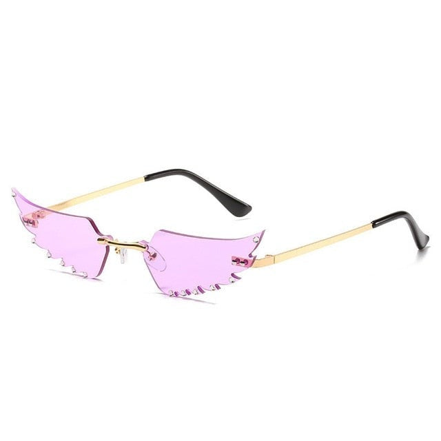 Luxury Fashion Flame Sunglasses Women Rimless Bat Sun Glasses Tears Shades Eyeglass Vintage Feather Sunglass Fire Shape Eyewears