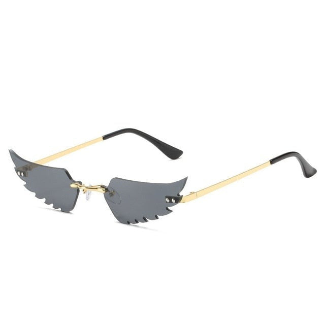 Luxury Fashion Flame Sunglasses Women Rimless Bat Sun Glasses Tears Shades Eyeglass Vintage Feather Sunglass Fire Shape Eyewears
