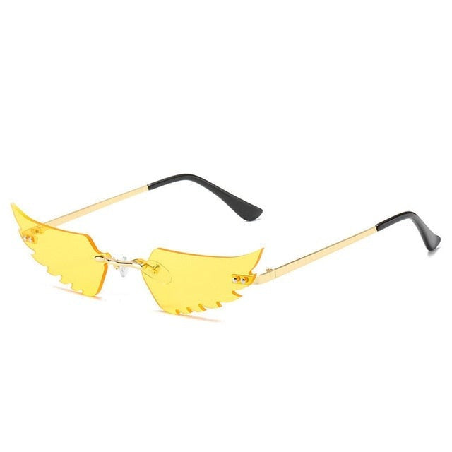 Luxury Fashion Flame Sunglasses Women Rimless Bat Sun Glasses Tears Shades Eyeglass Vintage Feather Sunglass Fire Shape Eyewears