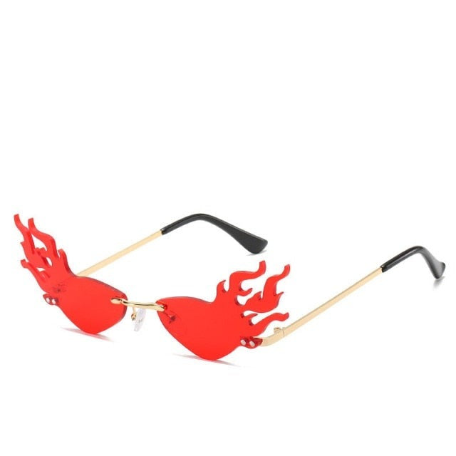 Luxury Fashion Flame Sunglasses Women Rimless Bat Sun Glasses Tears Shades Eyeglass Vintage Feather Sunglass Fire Shape Eyewears