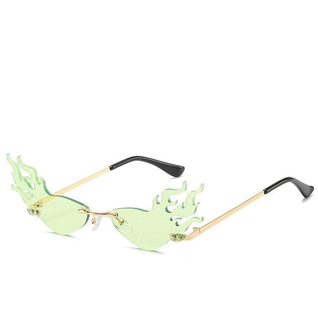 Luxury Fashion Flame Sunglasses Women Rimless Bat Sun Glasses Tears Shades Eyeglass Vintage Feather Sunglass Fire Shape Eyewears