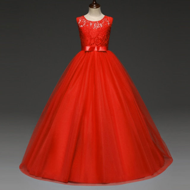 Dress Lace Flower Girls Wedding Party Children Clothing Elegant Long Gown