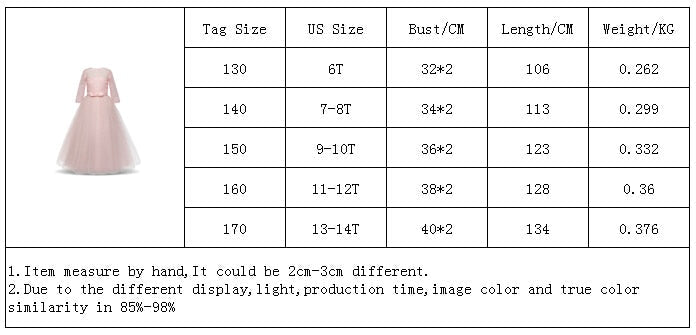 Dress Lace Flower Girls Wedding Party Children Clothing Elegant Long Gown