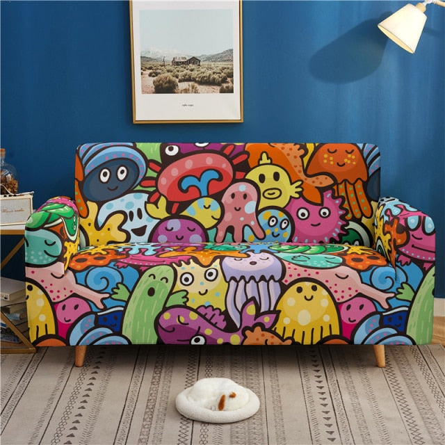 3D Hip-hop Print Elastic Sofa Cover Graffiti Stretch Couch Cover for Living Room Armchair Slipcover