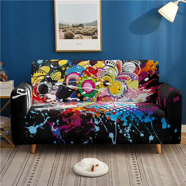 3D Hip-hop Print Elastic Sofa Cover Graffiti Stretch Couch Cover for Living Room Armchair Slipcover