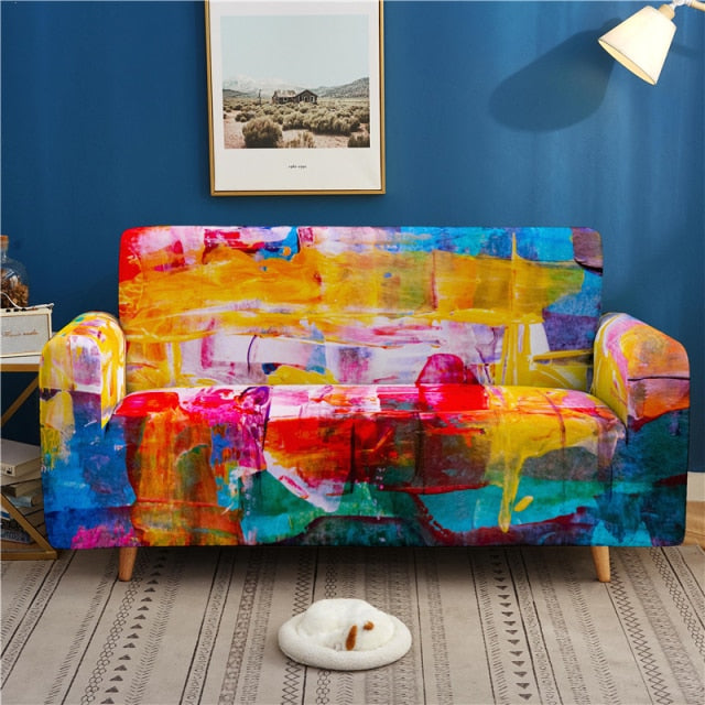 3D Hip-hop Print Elastic Sofa Cover Graffiti Stretch Couch Cover for Living Room Armchair Slipcover