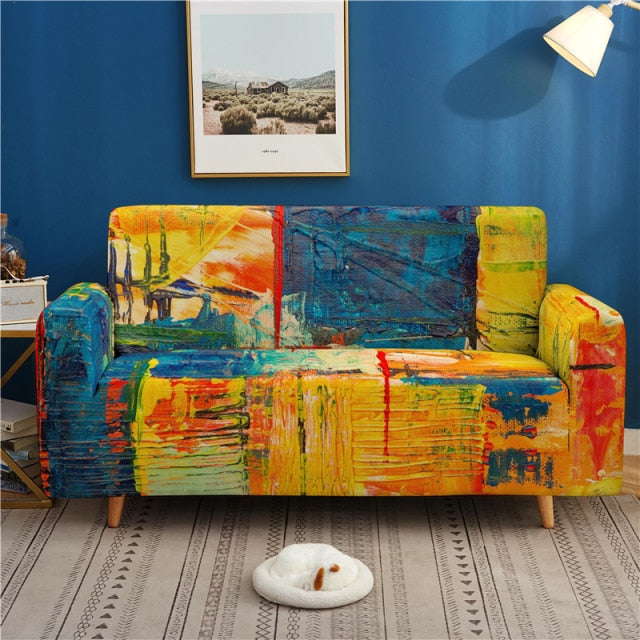 3D Hip-hop Print Elastic Sofa Cover Graffiti Stretch Couch Cover for Living Room Armchair Slipcover