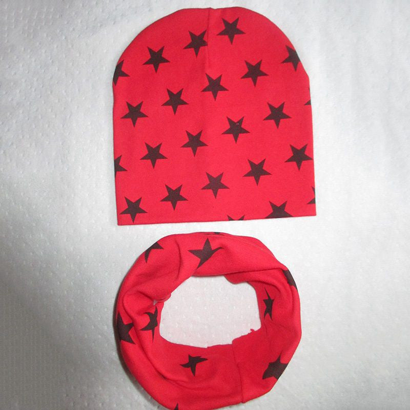 Online discount shop Australia - baby Girls Boys star print neck warmer Scarf & Beanie set elastic cotton hat scarves for 1-3 years children kids