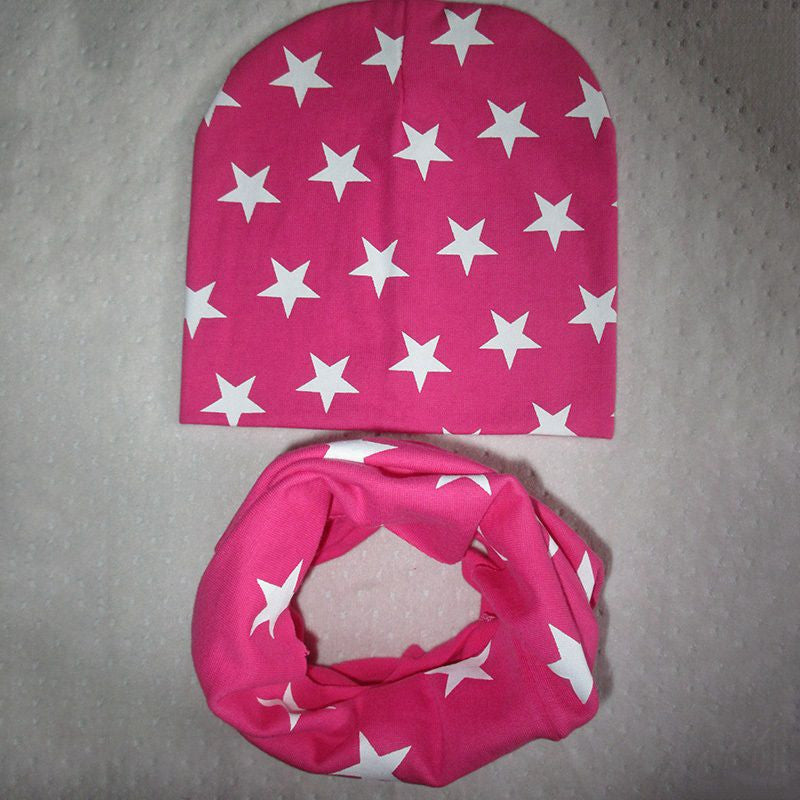 Online discount shop Australia - baby Girls Boys star print neck warmer Scarf & Beanie set elastic cotton hat scarves for 1-3 years children kids