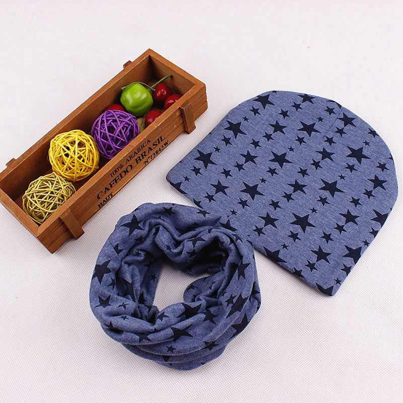 Online discount shop Australia - baby Girls Boys star print neck warmer Scarf & Beanie set elastic cotton hat scarves for 1-3 years children kids