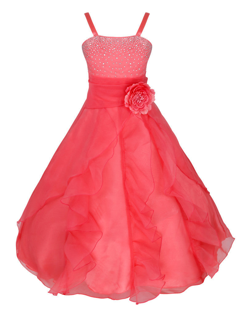 Online discount shop Australia - Kids Girls Embroidered Flower Bow Formal Party Ball Gown Prom Princess Bridesmaid Wedding Children Tutu Dress Size 2-14Y