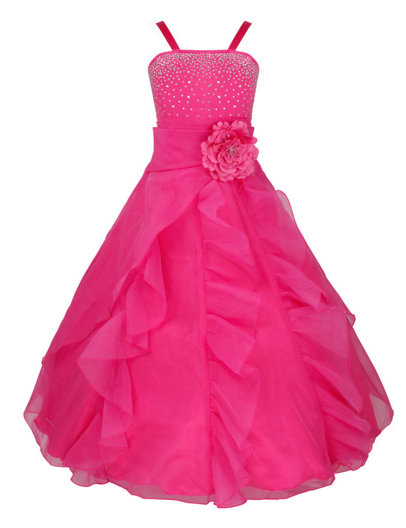 Online discount shop Australia - Kids Girls Embroidered Flower Bow Formal Party Ball Gown Prom Princess Bridesmaid Wedding Children Tutu Dress Size 2-14Y