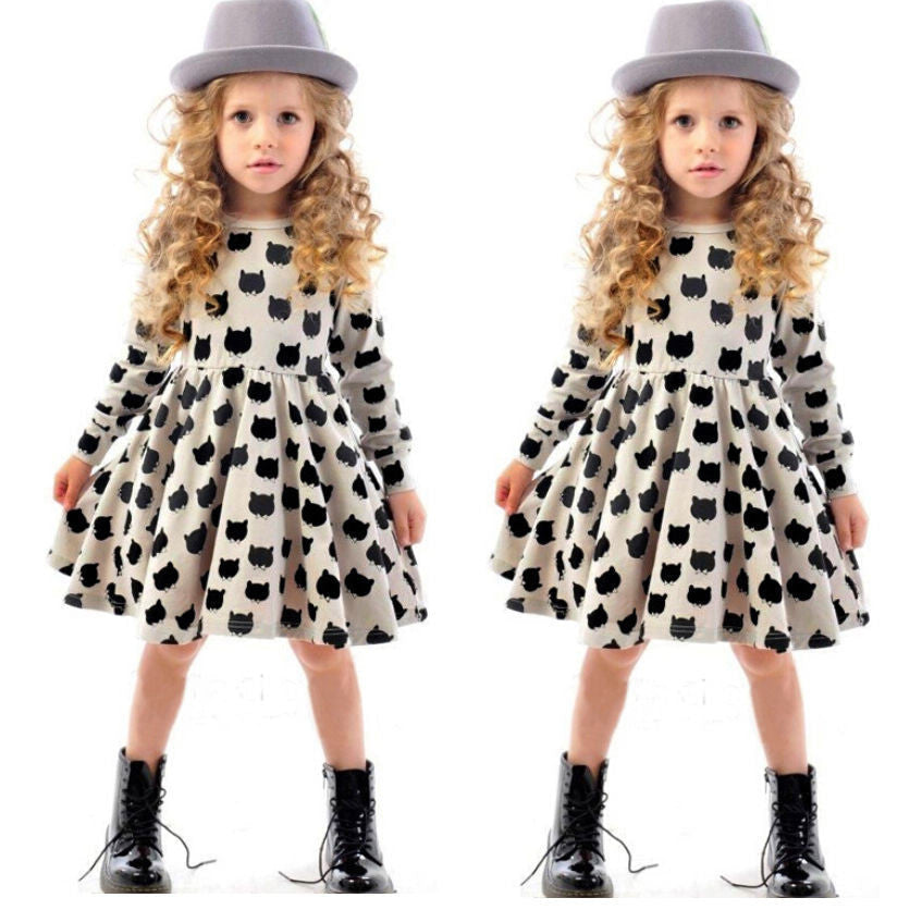 Online discount shop Australia - 2-7Year Girls Clothes Kids Vintage Cat Long Sleeve Tulle Kids Party Dresses