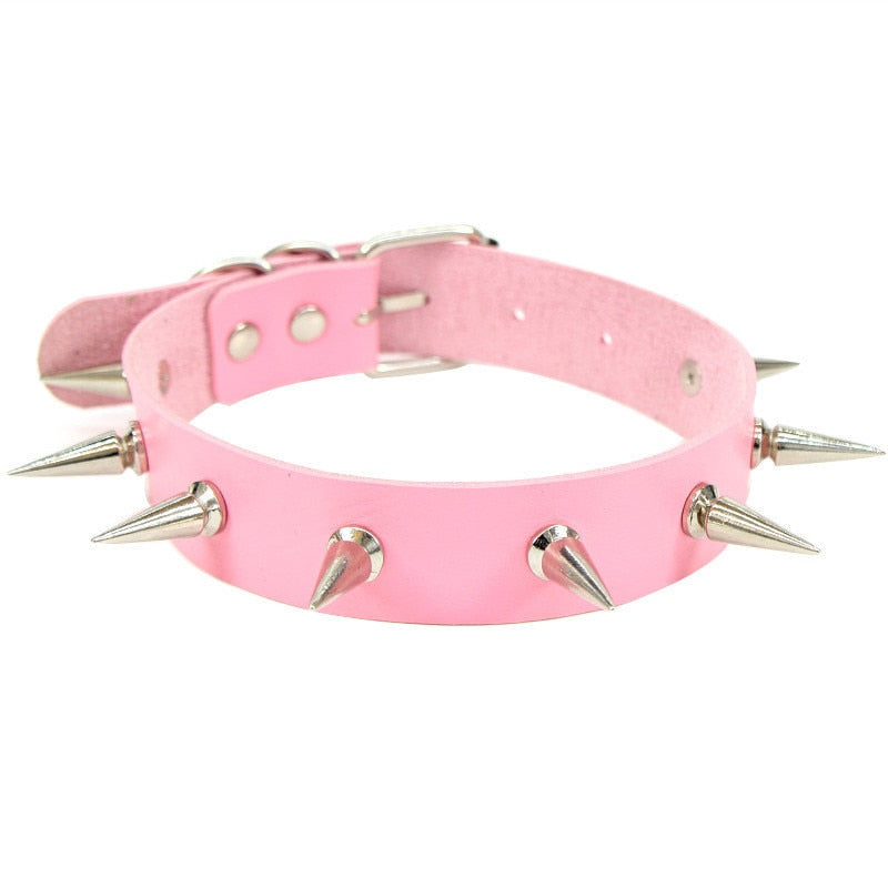 Gothic Pink spiked punk choker collar with spikes Rivets women men Studded chocker necklace goth jewelry