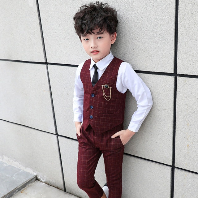 Formal Boys Suit Set Children Party Host Wedding Costume Little Kids Blazer Vest Pants Clothing Sets