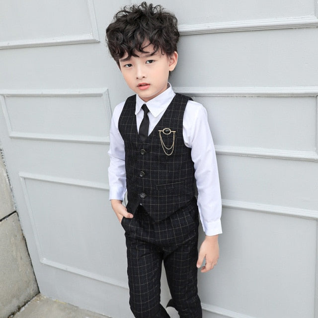 Formal Boys Suit Set Children Party Host Wedding Costume Little Kids Blazer Vest Pants Clothing Sets
