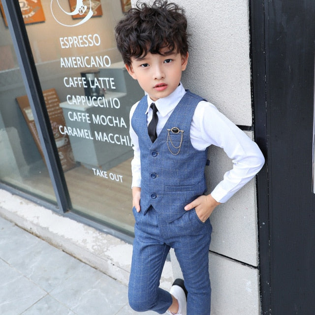 Formal Boys Suit Set Children Party Host Wedding Costume Little Kids Blazer Vest Pants Clothing Sets