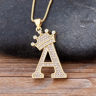 Luxury Copper Zircon A-Z Crown Alphabet Pendant Chain Necklace Punk Hip-Hop Style Fashion Woman Man Initial Name Jewelry