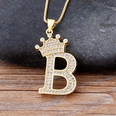 Luxury Copper Zircon A-Z Crown Alphabet Pendant Chain Necklace Punk Hip-Hop Style Fashion Woman Man Initial Name Jewelry