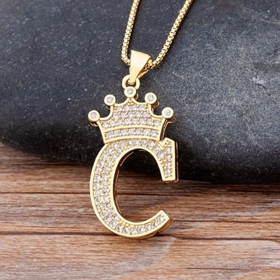Luxury Copper Zircon A-Z Crown Alphabet Pendant Chain Necklace Punk Hip-Hop Style Fashion Woman Man Initial Name Jewelry