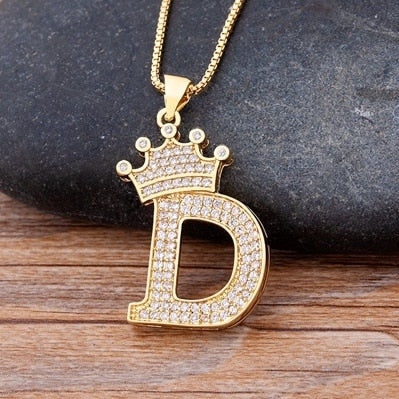 Luxury Copper Zircon A-Z Crown Alphabet Pendant Chain Necklace Punk Hip-Hop Style Fashion Woman Man Initial Name Jewelry