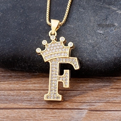 Luxury Copper Zircon A-Z Crown Alphabet Pendant Chain Necklace Punk Hip-Hop Style Fashion Woman Man Initial Name Jewelry