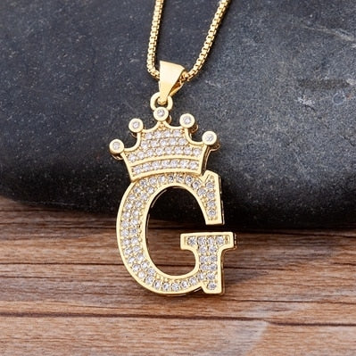 Luxury Copper Zircon A-Z Crown Alphabet Pendant Chain Necklace Punk Hip-Hop Style Fashion Woman Man Initial Name Jewelry