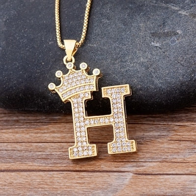Luxury Copper Zircon A-Z Crown Alphabet Pendant Chain Necklace Punk Hip-Hop Style Fashion Woman Man Initial Name Jewelry