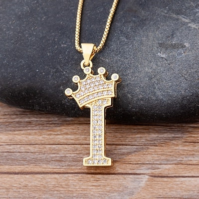 Luxury Copper Zircon A-Z Crown Alphabet Pendant Chain Necklace Punk Hip-Hop Style Fashion Woman Man Initial Name Jewelry
