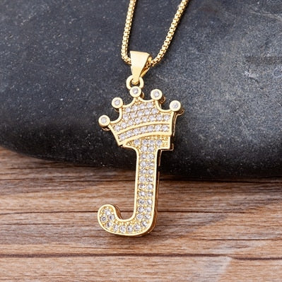Luxury Copper Zircon A-Z Crown Alphabet Pendant Chain Necklace Punk Hip-Hop Style Fashion Woman Man Initial Name Jewelry