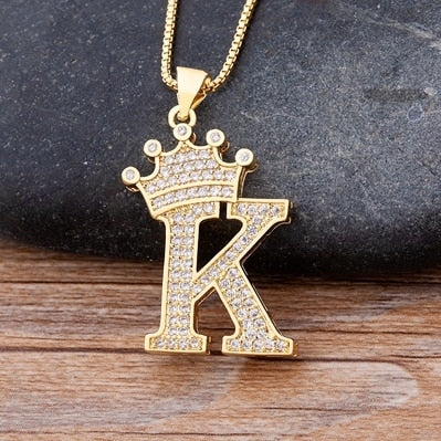 Luxury Copper Zircon A-Z Crown Alphabet Pendant Chain Necklace Punk Hip-Hop Style Fashion Woman Man Initial Name Jewelry