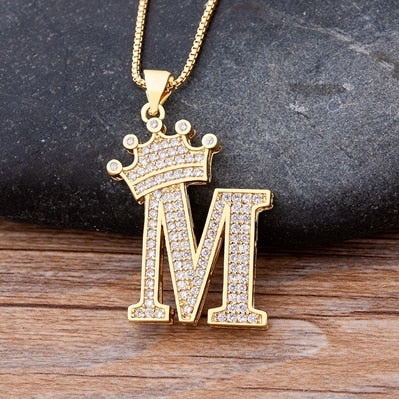 Luxury Copper Zircon A-Z Crown Alphabet Pendant Chain Necklace Punk Hip-Hop Style Fashion Woman Man Initial Name Jewelry