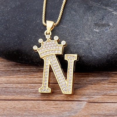 Luxury Copper Zircon A-Z Crown Alphabet Pendant Chain Necklace Punk Hip-Hop Style Fashion Woman Man Initial Name Jewelry
