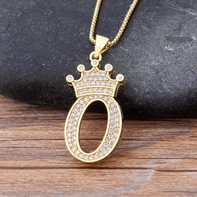 Luxury Copper Zircon A-Z Crown Alphabet Pendant Chain Necklace Punk Hip-Hop Style Fashion Woman Man Initial Name Jewelry