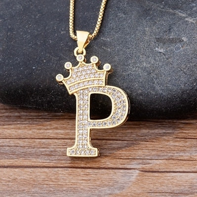 Luxury Copper Zircon A-Z Crown Alphabet Pendant Chain Necklace Punk Hip-Hop Style Fashion Woman Man Initial Name Jewelry