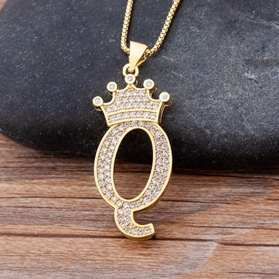 Luxury Copper Zircon A-Z Crown Alphabet Pendant Chain Necklace Punk Hip-Hop Style Fashion Woman Man Initial Name Jewelry
