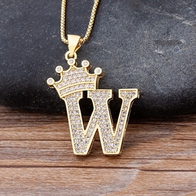 Luxury Copper Zircon A-Z Crown Alphabet Pendant Chain Necklace Punk Hip-Hop Style Fashion Woman Man Initial Name Jewelry