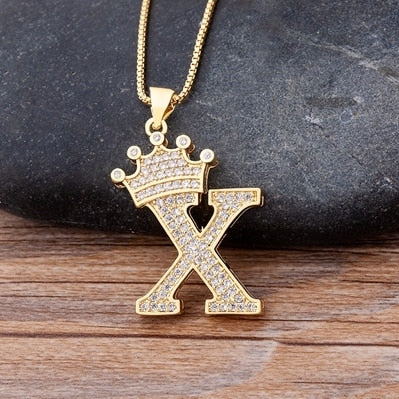 Luxury Copper Zircon A-Z Crown Alphabet Pendant Chain Necklace Punk Hip-Hop Style Fashion Woman Man Initial Name Jewelry