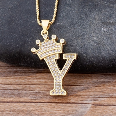 Luxury Copper Zircon A-Z Crown Alphabet Pendant Chain Necklace Punk Hip-Hop Style Fashion Woman Man Initial Name Jewelry