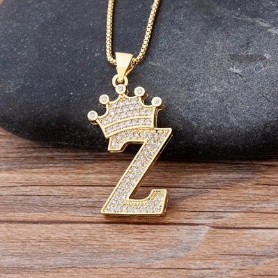 Luxury Copper Zircon A-Z Crown Alphabet Pendant Chain Necklace Punk Hip-Hop Style Fashion Woman Man Initial Name Jewelry