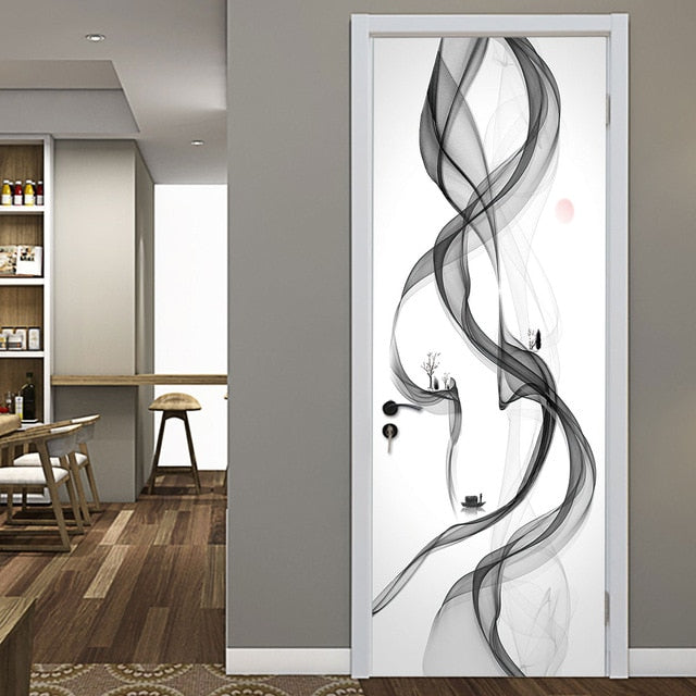Landscape Door Stickers 3D Removable Adhesive Wallpaper Art Murals for Doors Bibliotheque Modern Home Decor