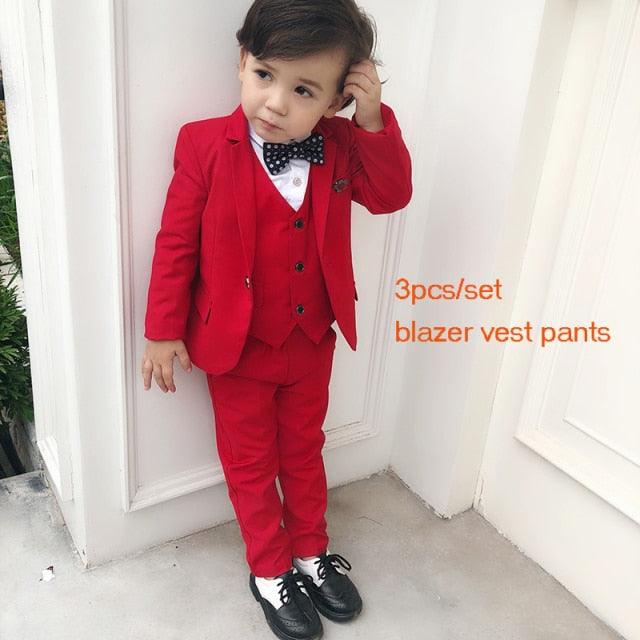 Formal Boys Suit Set Children Party Host Wedding Costume Little Kids Blazer Vest Pants Clothing Sets